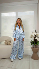 2006 Polka dot satin jacket and pants set