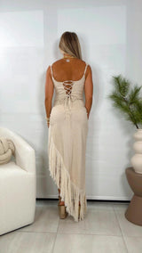 0089 Fringed dress with bodysuit inserts