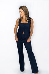 2973 Denim vest and wide leg pants set