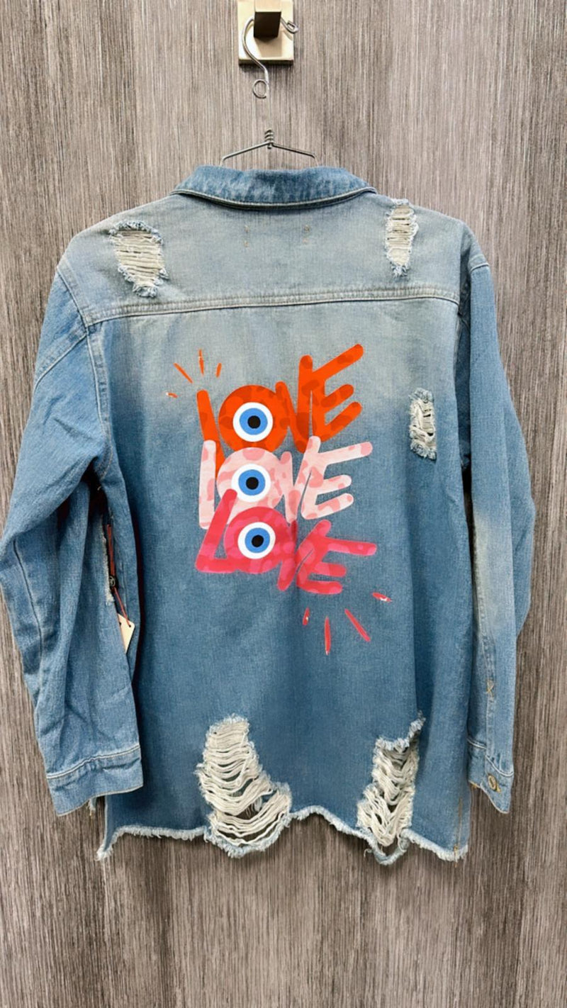 0203 Love eye print denim shirts