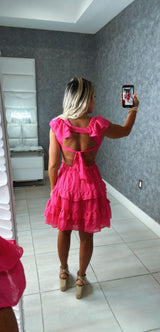 0526 Solid ruffle tiered mini dress