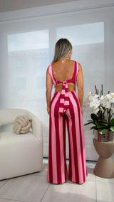 1943 Striped print tie back jumpsuit kiut