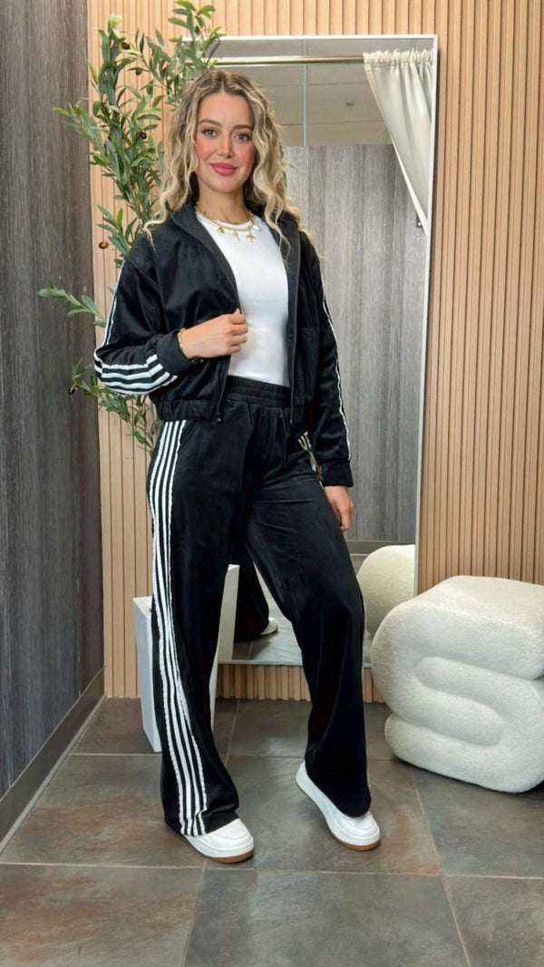K003 Velvet jacket and side stripe pants set*