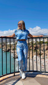 1867 Denim leopard top and jogger set Kiut