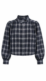 6120 Plaid blouse with mock neck