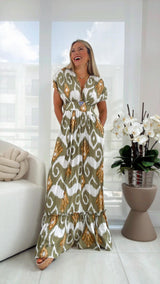 7376 Printed V-neck woven maxi dress