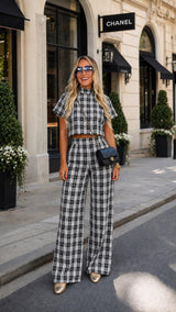 6036 Plaid top and pants set