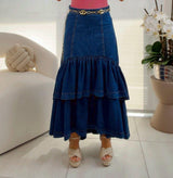 1266 Ruffle denim maxi skirt