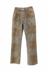 5426 Floral brocade denim pants