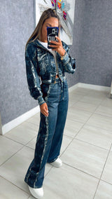 2142 Printed denim/star jacket and pants set
