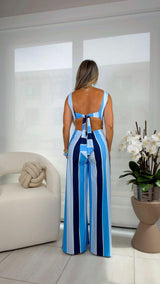 1943 Striped print tie back jumpsuit kiut