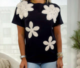 042 Crochet flower detail T-shirt