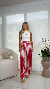 F511 Elastic waist stripe pants