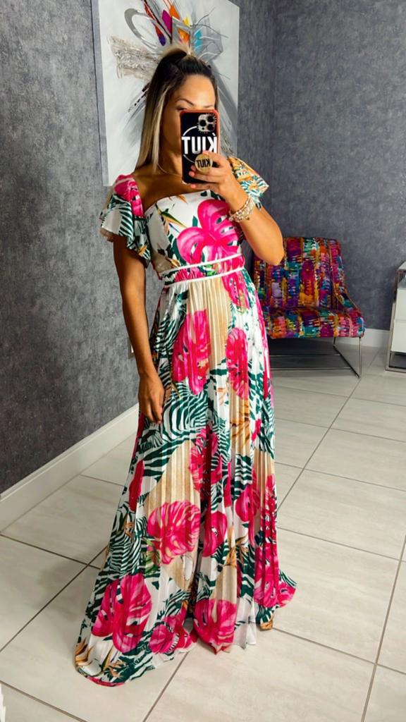 1977 Printed pleated maxi dress