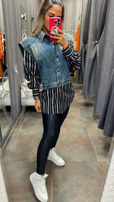 8610 Striped shirt with denim detail