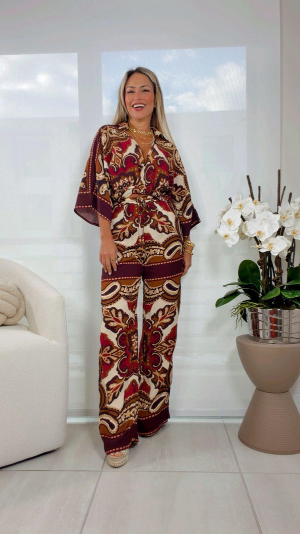 7098 Printed top and pants set