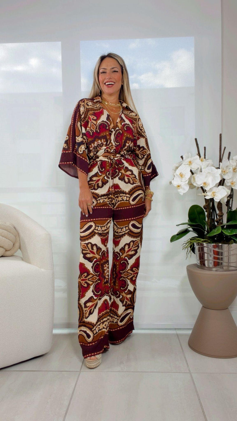 7098 Printed top and pants set