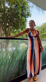 1943 Striped print tie back jumpsuit kiut
