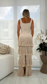 2506 Fringe crochet maxi dress
