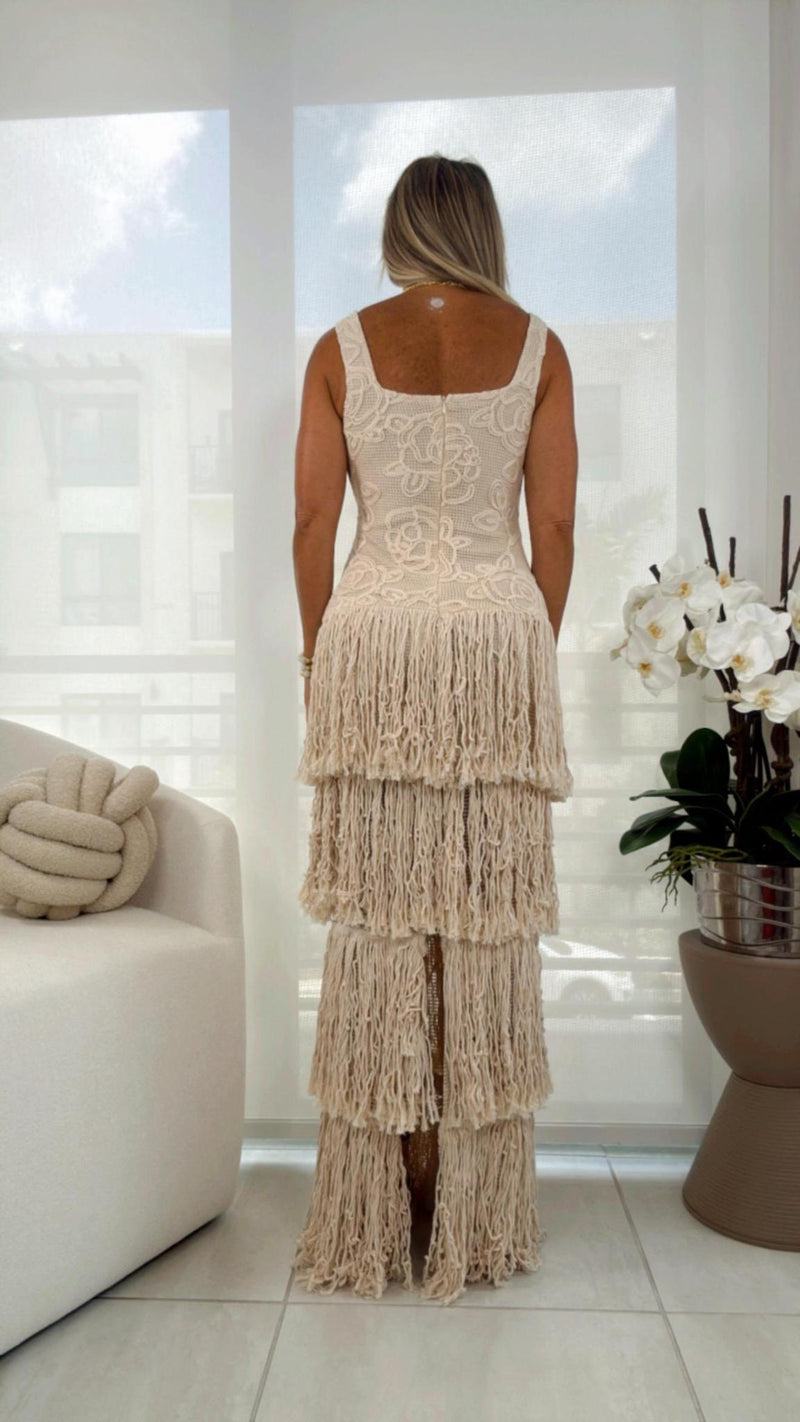 2506 Fringe crochet maxi dress