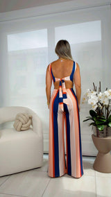 1943 Striped print tie back jumpsuit kiut