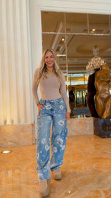 2885 Garden printed barrel denim pants