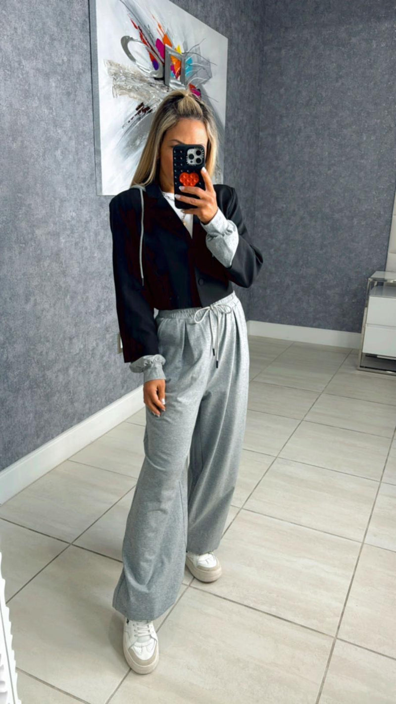 6095 Crop blazer and wide pants set