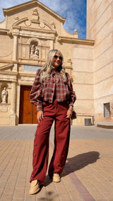 6120 Plaid blouse with mock neck