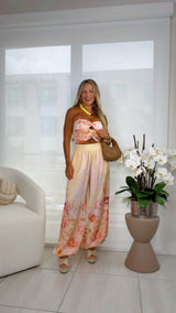 0030 Printed strapless top and pants set