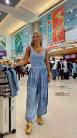1949 Side-striped print jumpsuit Kiut