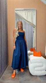 2213 Tie back solid midi dress