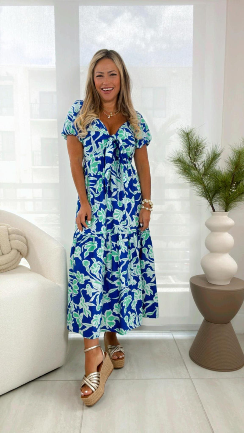 7024 Front tie woven midi dress