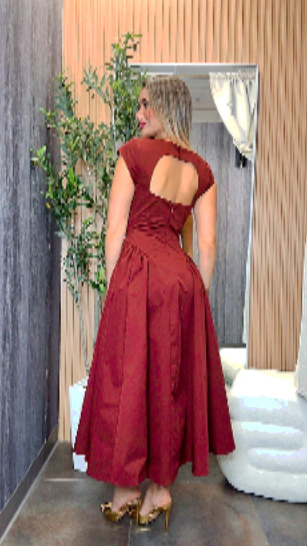 1774 Cap sleeve solid midi dress