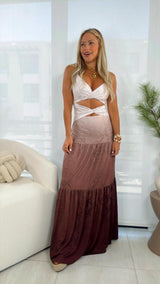 1552 Gradient snake print open front maxi dress