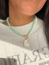 DL190 MINT CRUSH SPARKLE HEART NECKLACE