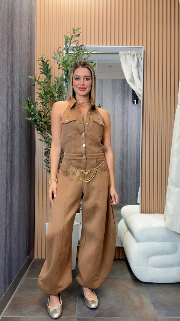 5073 Open back collar neck jumpsuit
