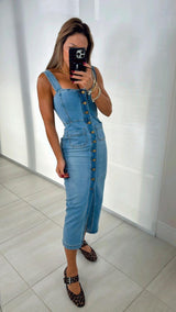 0923 Buttons front denim maxi dress