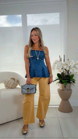 4055 Denim peplum top with straps