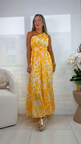 4793 Floral one shoulder maxi dress