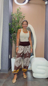 2934 Printed double waist bubble pants