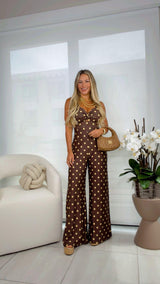 1943 Polka dot print tie back jumpsuit kiut