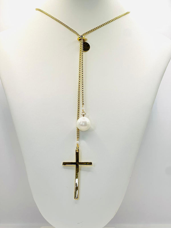 N1156 Corbatin cross and pearl gold