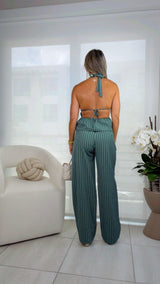 5856 Stripe shirring top and pants set