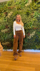 1316 High rise wide front yoke curduroy pants