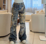 7763 Ace destroyed printed denim pants