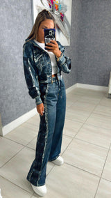2142 Printed denim/star jacket and pants set