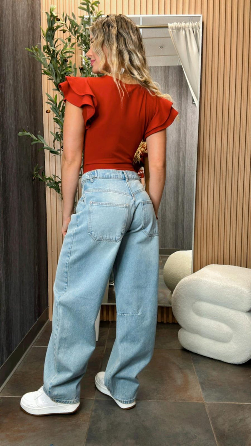 T514 Ruffle sleeve bodysuit