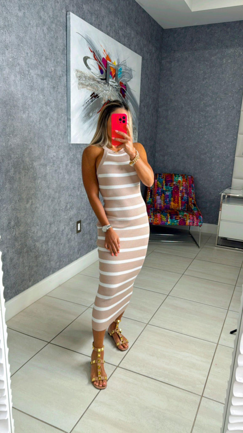 7768 Halter neck mini stripes dress