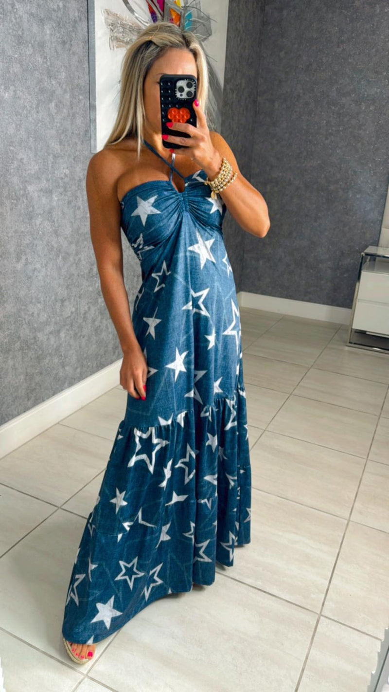 1230 Stars denim print maxi dress