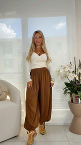 2763 Elastic waist satin harem pants